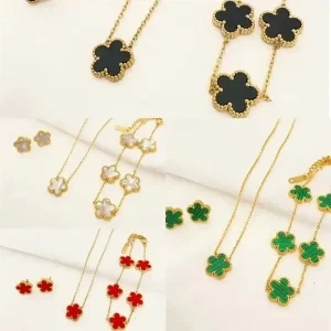 18k gold plated clover jewelry set