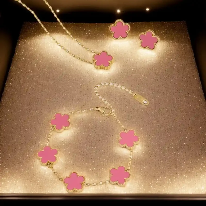 18k gold plated clover jewelry set