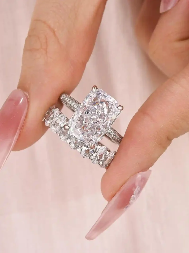 4.5 carat radiant cut bridal ring set for women, s925 silver aaaaa cubic zirconia bridal engagement ring and wedding bands