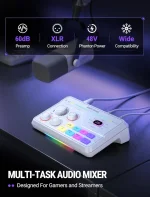 fifine gaming mixer for voice chat and streaming 7.1ch surround sound headphone amp xlr preamp usb plug & play voice changer rgb volume control 3 eq modes ampligame sc8