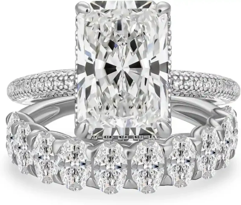 4.5 carat radiant cut bridal ring set for women, s925 silver aaaaa cubic zirconia bridal engagement ring and wedding bands