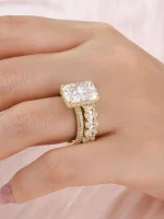 4.5 carat radiant cut bridal ring set for women, s925 silver aaaaa cubic zirconia bridal engagement ring and wedding bands