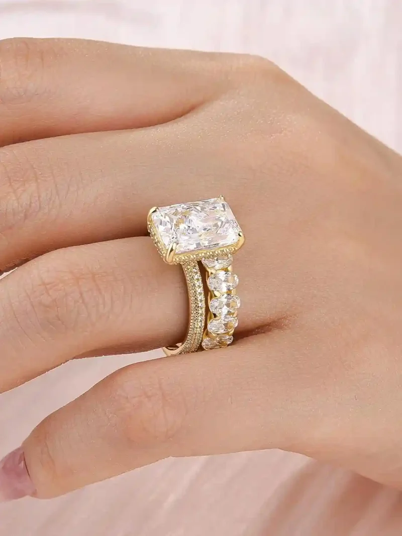 4.5 carat radiant cut bridal ring set for women, s925 silver aaaaa cubic zirconia bridal engagement ring and wedding bands