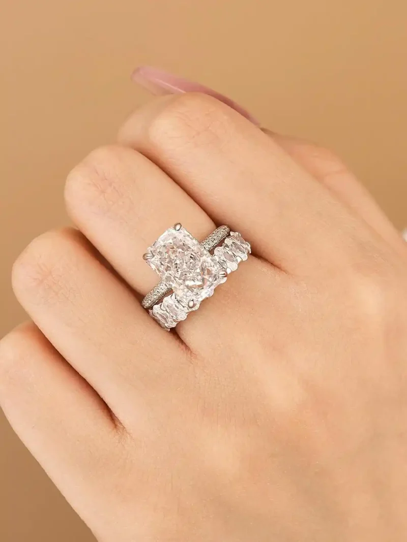 4.5 carat radiant cut bridal ring set for women, s925 silver aaaaa cubic zirconia bridal engagement ring and wedding bands