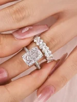 4.5 carat radiant cut bridal ring set for women, s925 silver aaaaa cubic zirconia bridal engagement ring and wedding bands