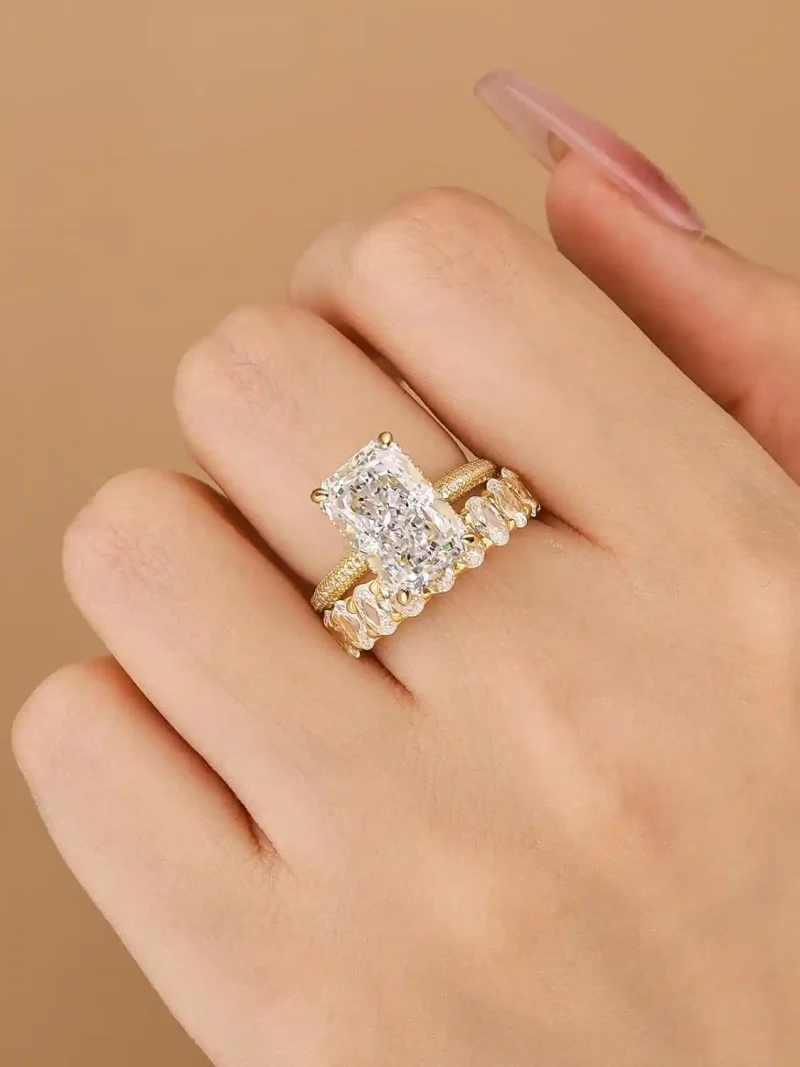 4.5 carat radiant cut bridal ring set for women, s925 silver aaaaa cubic zirconia bridal engagement ring and wedding bands