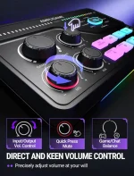 fifine gaming mixer for voice chat and streaming 7.1ch surround sound headphone amp xlr preamp usb plug & play voice changer rgb volume control 3 eq modes ampligame sc8