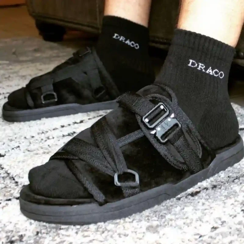 draco dracoslides reflective slides for men and women, wrapped in reflective 3m with adjustable straps for wide/narrow feet, sandals with arch support & slip resistant, men & women footwear, black