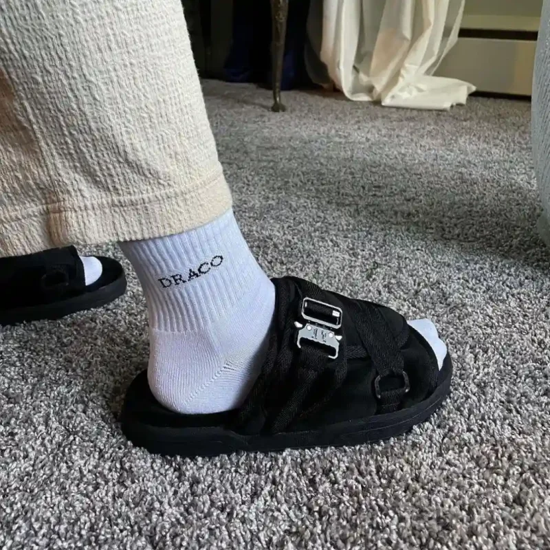 draco dracoslides reflective slides for men and women, wrapped in reflective 3m with adjustable straps for wide/narrow feet, sandals with arch support & slip resistant, men & women footwear, black