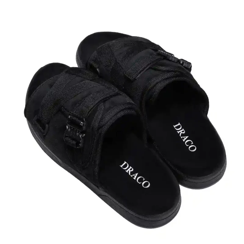 draco dracoslides reflective slides for men and women, wrapped in reflective 3m with adjustable straps for wide/narrow feet, sandals with arch support & slip resistant, men & women footwear, black