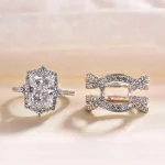 vintage halo radiant cut insert wedding ring set for women in sterling silver