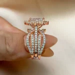 vintage halo radiant cut insert wedding ring set for women in sterling silver