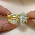 vintage halo radiant cut insert wedding ring set for women in sterling silver