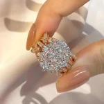 vintage halo radiant cut insert wedding ring set for women in sterling silver